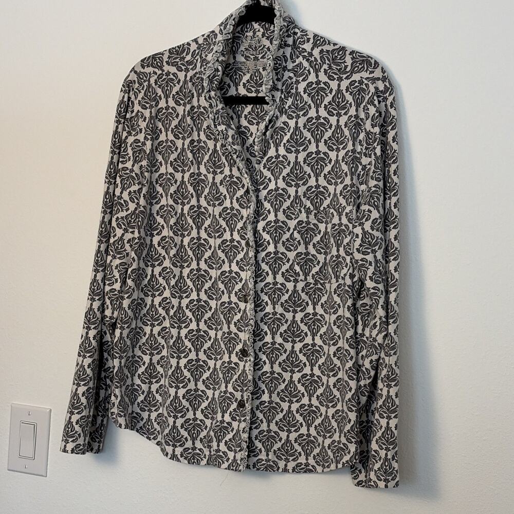 Cabernet White Gray Geometric Knit Button-Up Collared Long Sleeve Top XL